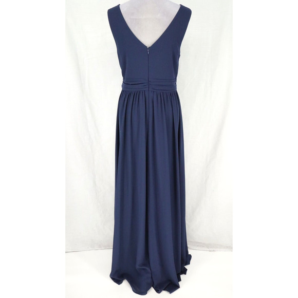 Lulus Gown Womens XL Navy Blue Stretch Knit Faux Wrap Dress Sleeveless Back Zip - Picture 2 of 13